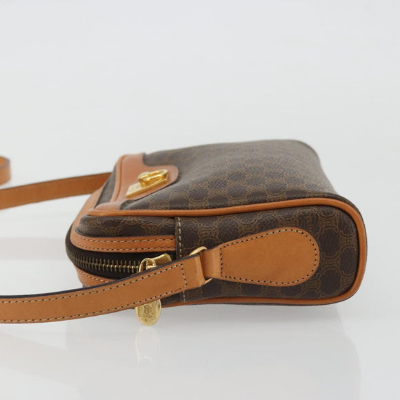 CELINE Macadam Canvas Shoulder Bag PVC Leather Brown Gold Auth YKZ1219