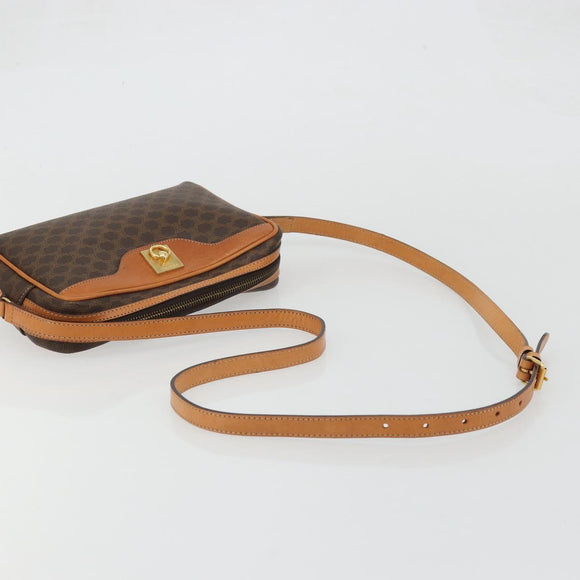 CELINE Macadam Canvas Shoulder Bag PVC Leather Brown Gold Auth YKZ1219