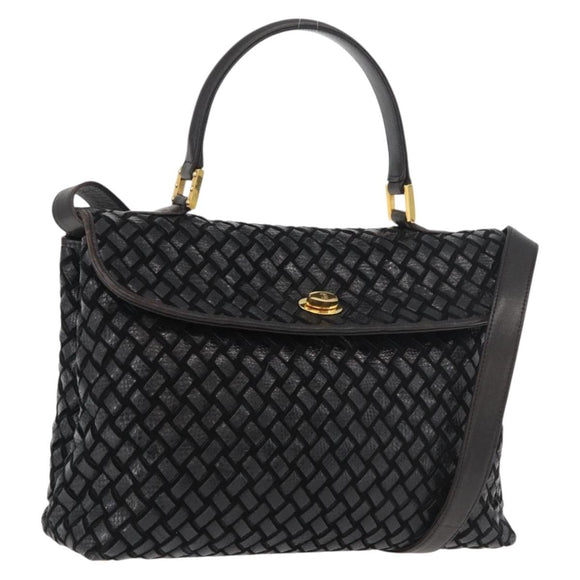 BALLY Hand Bag Leather 2way Black Gold Auth YKZ1223