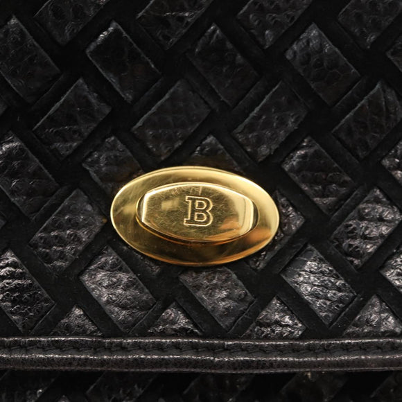 BALLY Hand Bag Leather 2way Black Gold Auth YKZ1223