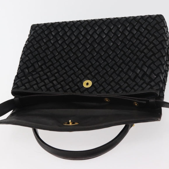 BALLY Hand Bag Leather 2way Black Gold Auth YKZ1223