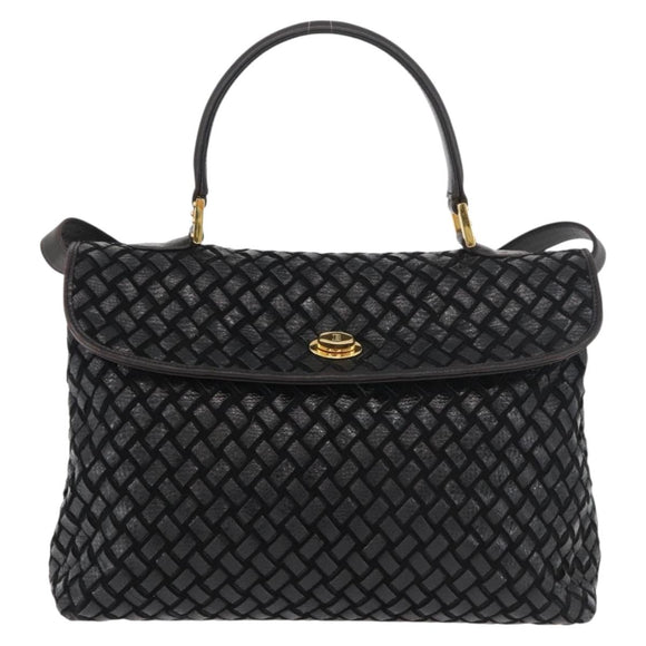 BALLY Hand Bag Leather 2way Black Gold Auth YKZ1223