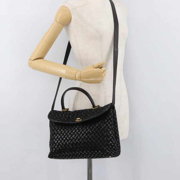 BALLY Hand Bag Leather 2way Black Gold Auth YKZ1223