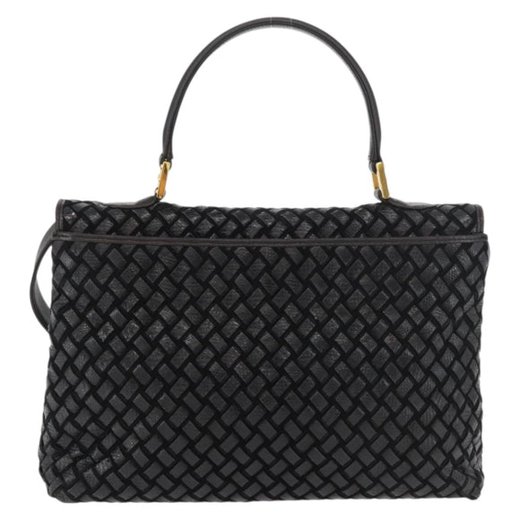 BALLY Hand Bag Leather 2way Black Gold Auth YKZ1223