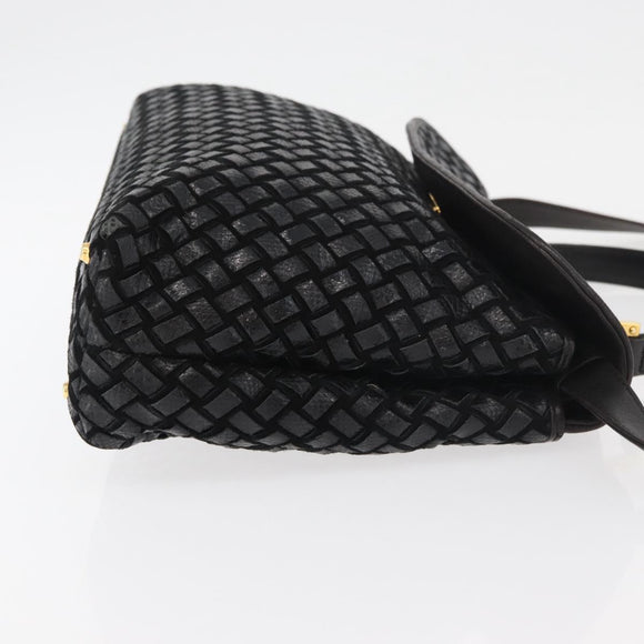 BALLY Hand Bag Leather 2way Black Gold Auth YKZ1223
