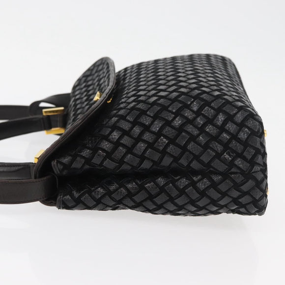 BALLY Hand Bag Leather 2way Black Gold Auth YKZ1223