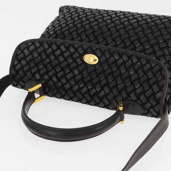 BALLY Hand Bag Leather 2way Black Gold Auth YKZ1223