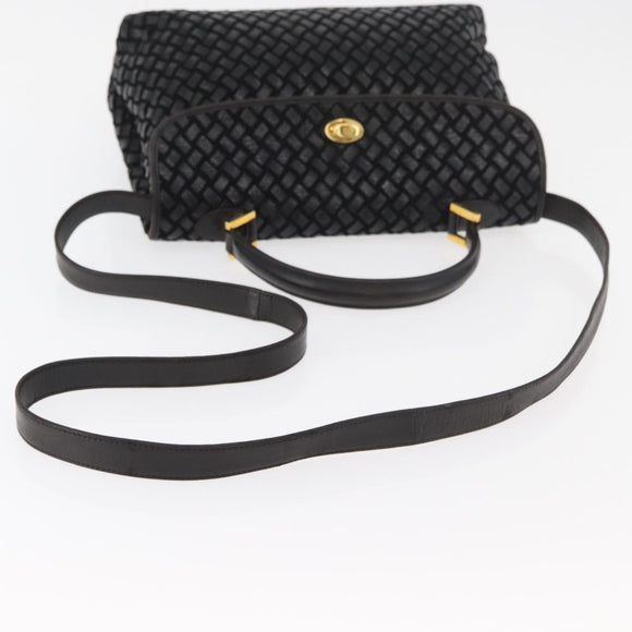 BALLY Hand Bag Leather 2way Black Gold Auth YKZ1223