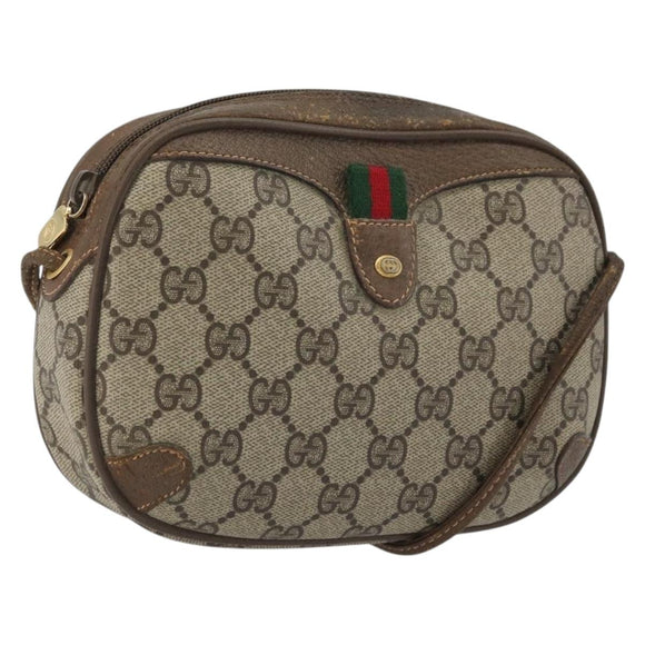 GUCCI GG Supreme Web Sherry Line Bag PVC Beige Gold 89 02 066 Auth YKZ1224A