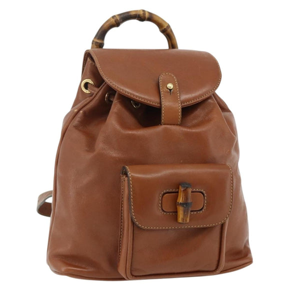 GUCCI Bamboo Backpack Leather Brown Gold 003 1705 0030 Auth YKZ1226