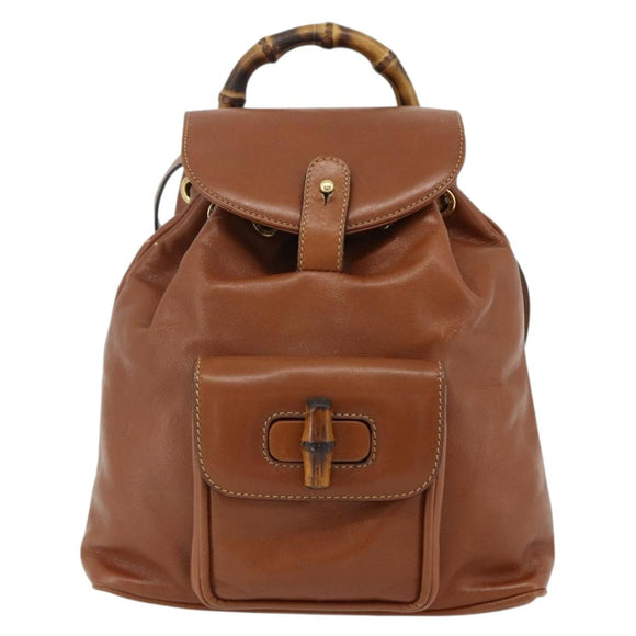 GUCCI Bamboo Backpack Leather Brown Gold 003 1705 0030 Auth YKZ1226