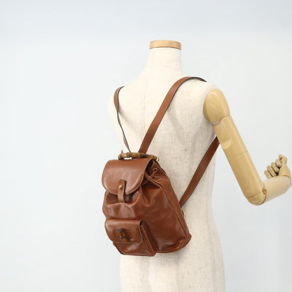 GUCCI Bamboo Backpack Leather Brown Gold 003 1705 0030 Auth YKZ1226