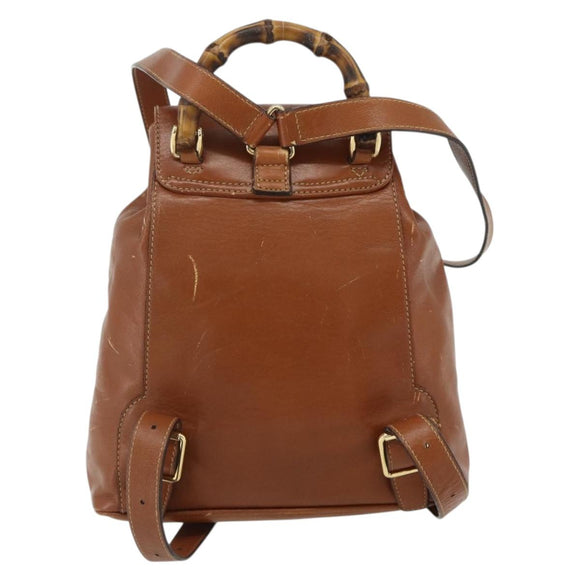 GUCCI Bamboo Backpack Leather Brown Gold 003 1705 0030 Auth YKZ1226