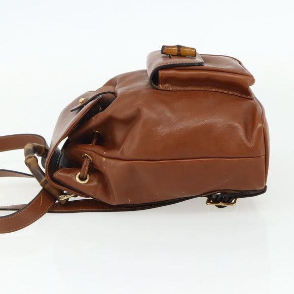 GUCCI Bamboo Backpack Leather Brown Gold 003 1705 0030 Auth YKZ1226