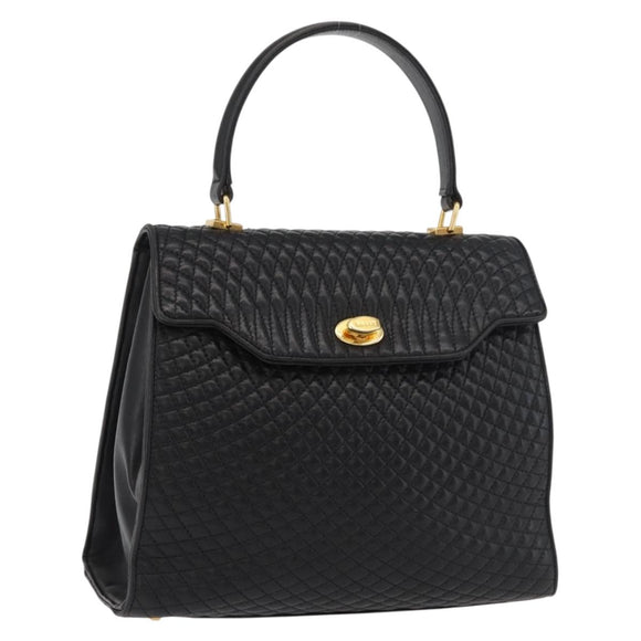 BALLY Hand Bag Leather Black Gold Auth YKZ1229