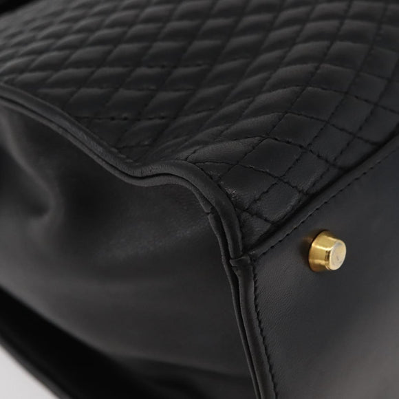BALLY Hand Bag Leather Black Gold Auth YKZ1229