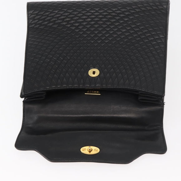 BALLY Hand Bag Leather Black Gold Auth YKZ1229