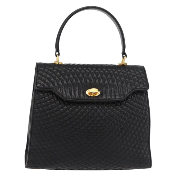 BALLY Hand Bag Leather Black Gold Auth YKZ1229