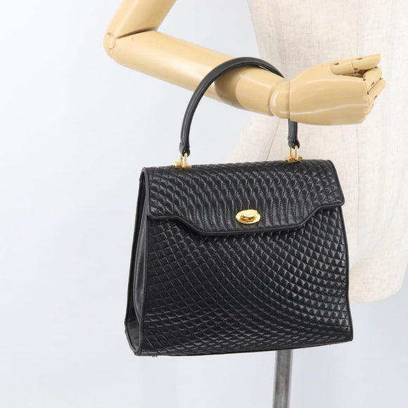 BALLY Hand Bag Leather Black Gold Auth YKZ1229