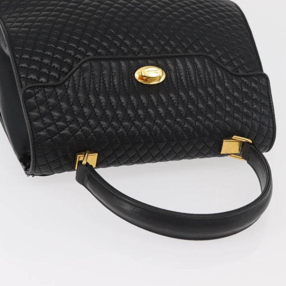 BALLY Hand Bag Leather Black Gold Auth YKZ1229