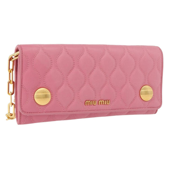 Miu Miu Chain Shoulder Wallet Leather Pink Gold Auth YKZ1230A