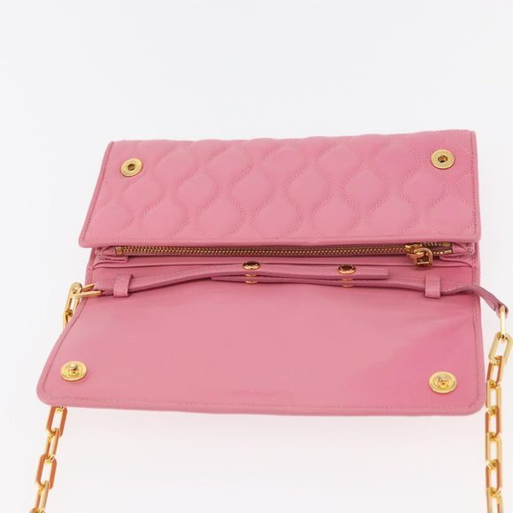 Miu Miu Chain Shoulder Wallet Leather Pink Gold Auth YKZ1230A