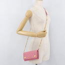 Miu Miu Chain Shoulder Wallet Leather Pink Gold Auth YKZ1230A-24