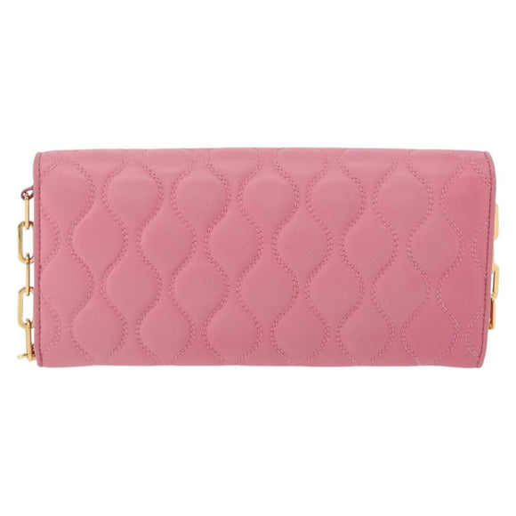 Miu Miu Chain Shoulder Wallet Leather Pink Gold Auth YKZ1230A