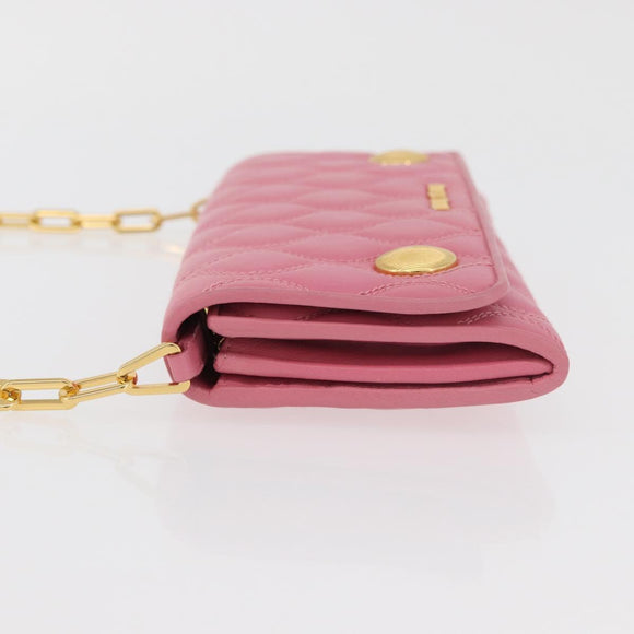 Miu Miu Chain Shoulder Wallet Leather Pink Gold Auth YKZ1230A