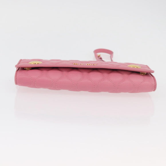Miu Miu Chain Shoulder Wallet Leather Pink Gold Auth YKZ1230A