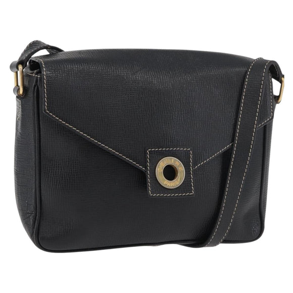 CELINE Circle Shoulder Bag Leather Black Gold Auth YKZ1232A