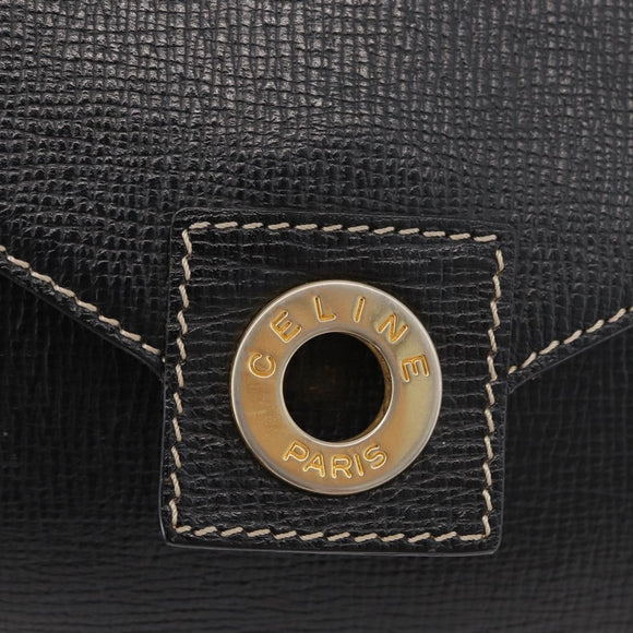CELINE Circle Shoulder Bag Leather Black Gold Auth YKZ1232A