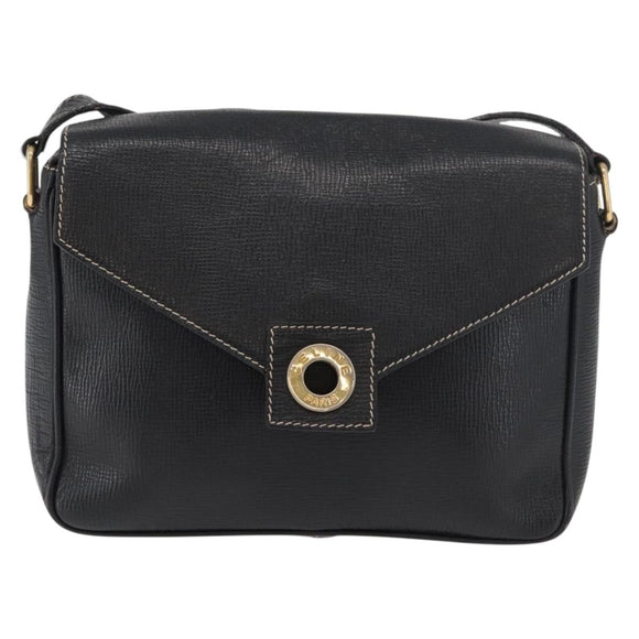CELINE Circle Shoulder Bag Leather Black Gold Auth YKZ1232A