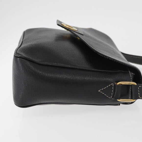 CELINE Circle Shoulder Bag Leather Black Gold Auth YKZ1232A