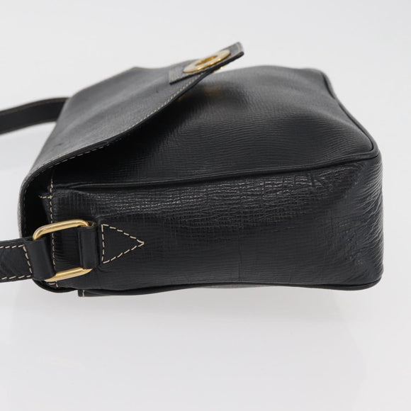 CELINE Circle Shoulder Bag Leather Black Gold Auth YKZ1232A