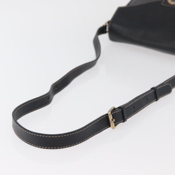 CELINE Circle Shoulder Bag Leather Black Gold Auth YKZ1232A
