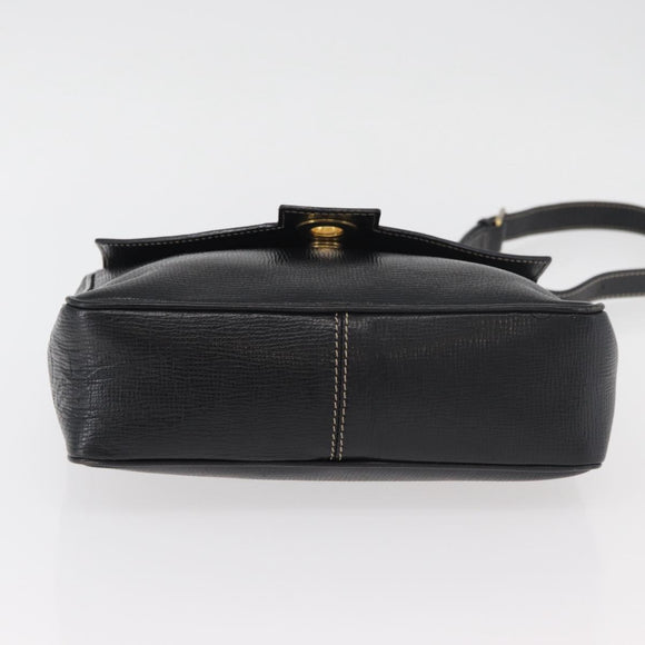CELINE Circle Shoulder Bag Leather Black Gold Auth YKZ1232A