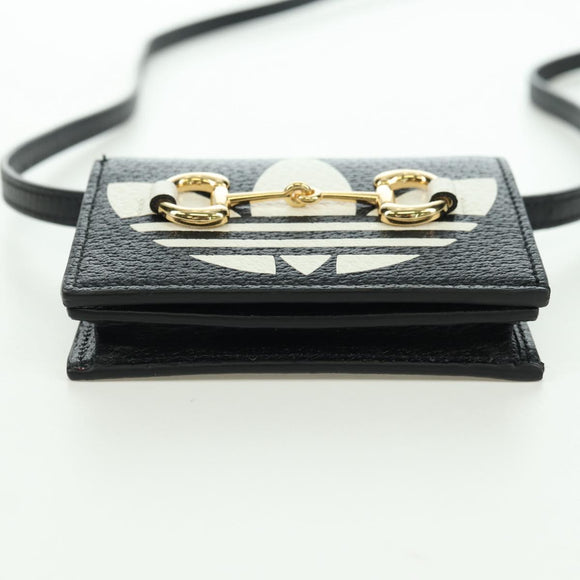 GUCCI Horsebit Shoulder Wallet Leather Adidas Black Gold 702248 Auth YKZ1233M