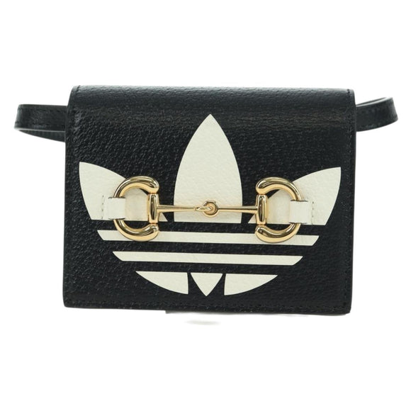 GUCCI Horsebit Shoulder Wallet Leather Adidas Black Gold 702248 Auth YKZ1233M