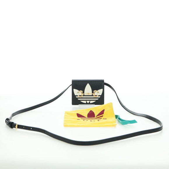 GUCCI Horsebit Shoulder Wallet Leather Adidas Black Gold 702248 Auth YKZ1233M
