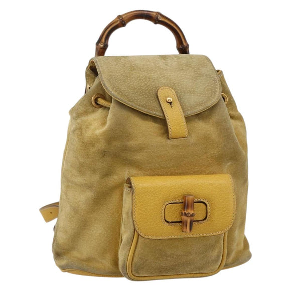 GUCCI Bamboo Backpack Suede Yellow Gold 003 1705 0030 Auth YKZ1234