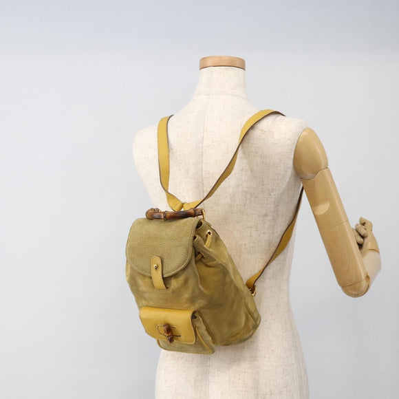 GUCCI Bamboo Backpack Suede Yellow Gold 003 1705 0030 Auth YKZ1234