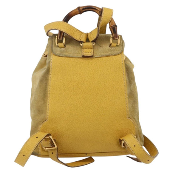 GUCCI Bamboo Backpack Suede Yellow Gold 003 1705 0030 Auth YKZ1234