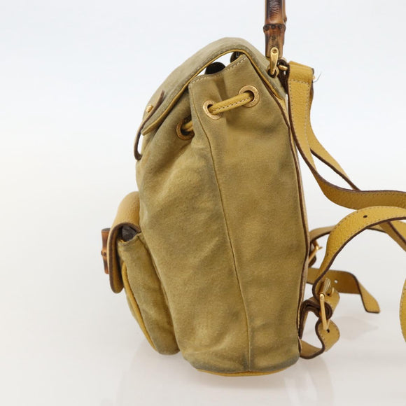 GUCCI Bamboo Backpack Suede Yellow Gold 003 1705 0030 Auth YKZ1234