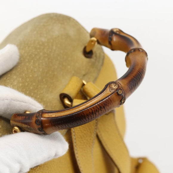 GUCCI Bamboo Backpack Suede Yellow Gold 003 1705 0030 Auth YKZ1234