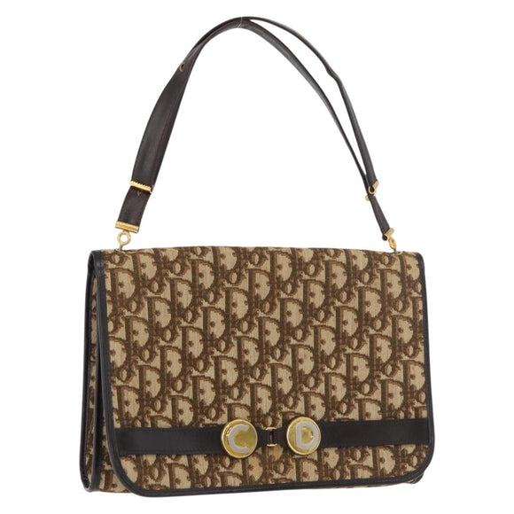 Christian Dior Trotter Canvas Shoulder Bag Beige Gold Auth YKZ1238A