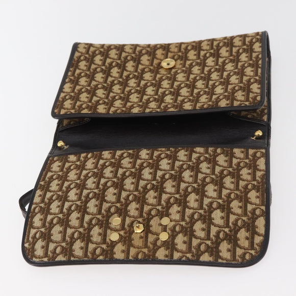 Christian Dior Trotter Canvas Shoulder Bag Beige Gold Auth YKZ1238A