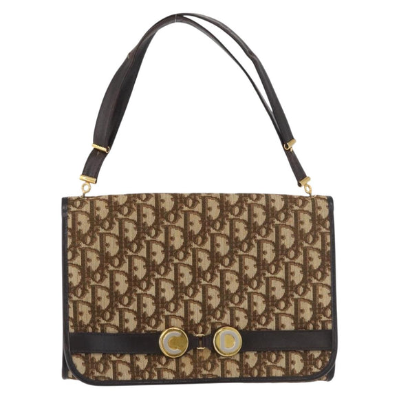 Christian Dior Trotter Canvas Shoulder Bag Beige Gold Auth YKZ1238A