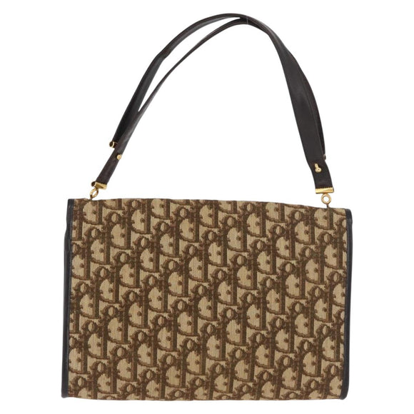 Christian Dior Trotter Canvas Shoulder Bag Beige Gold Auth YKZ1238A
