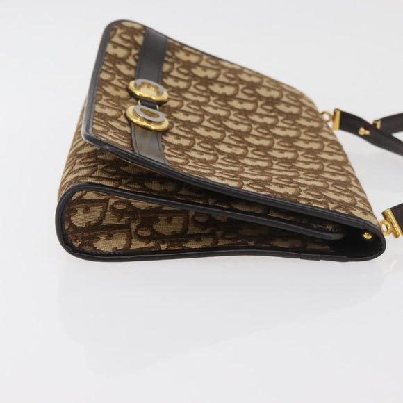 Christian Dior Trotter Canvas Shoulder Bag Beige Gold Auth YKZ1238A